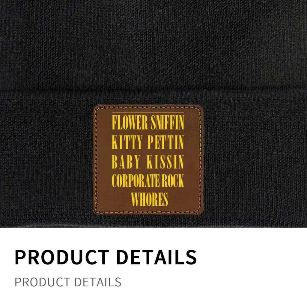 Nirvana Smiley Face Square Patch Knit Beanie product image showing square-patch knit beanie design