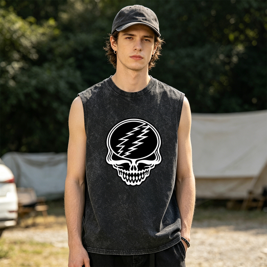 Grateful Dead washed graphic tank top with Black and White Steal Your Face Skull graphic