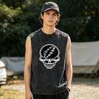 Grateful Dead washed graphic tank top with Black and White Steal Your Face Skull graphic