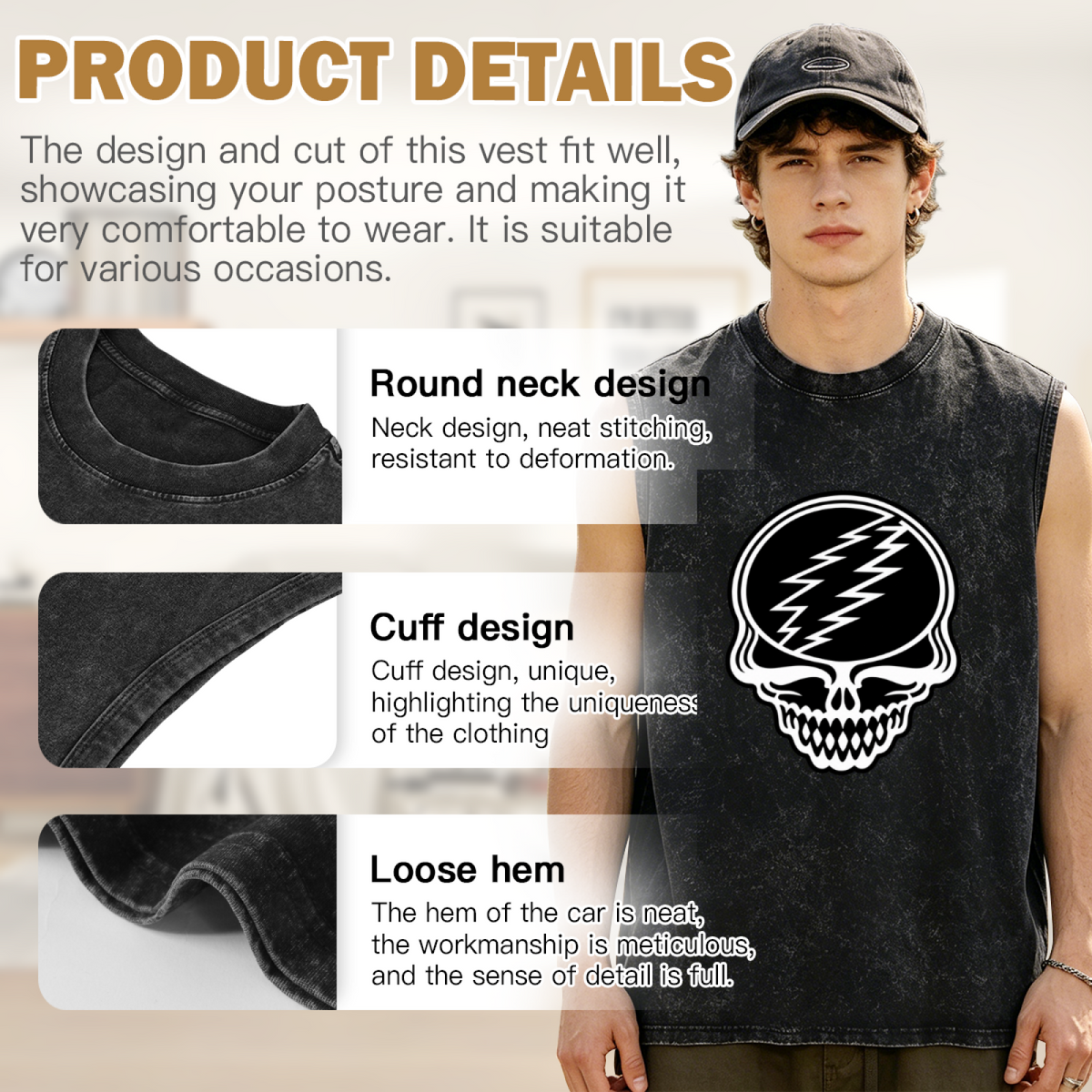 Grateful Dead washed graphic tank top with Black and White Steal Your Face Skull graphic