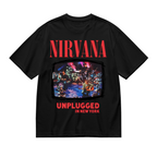 Nirvana MTV Unplugged New York Concert T-Shirt for Men — product design preview of the artwork; a New York MTV Unplugged concert image anchors the design, referencing the intimate live-performance setting rather than a standard band logo