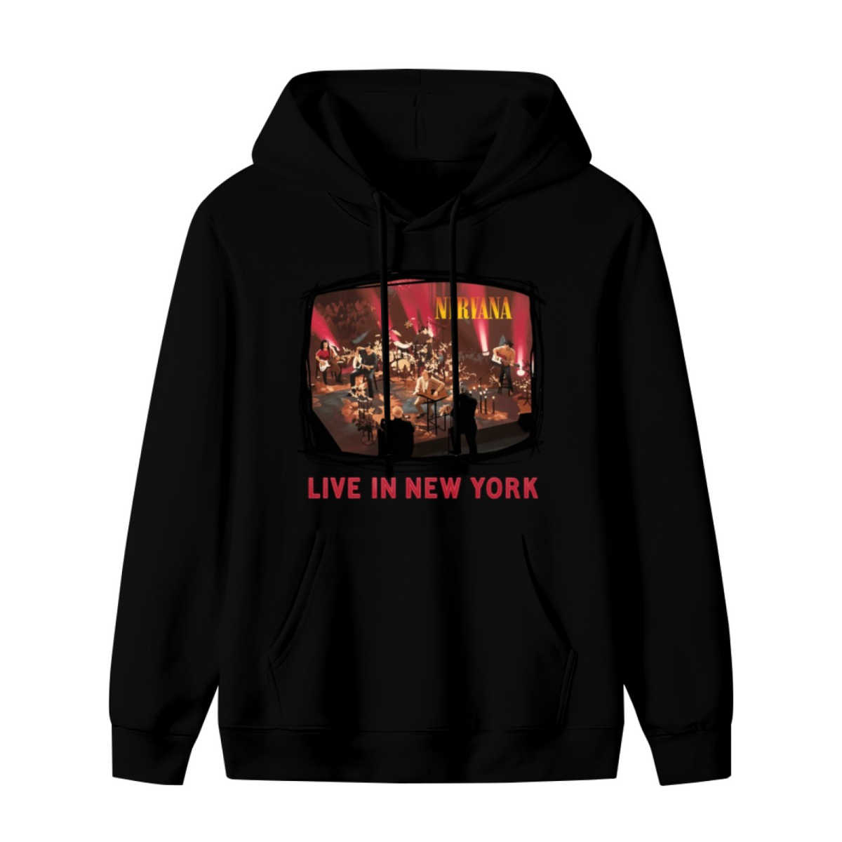 Nirvana Live in New York Concert Photo Hoodie, product image featuring the live-show energy design