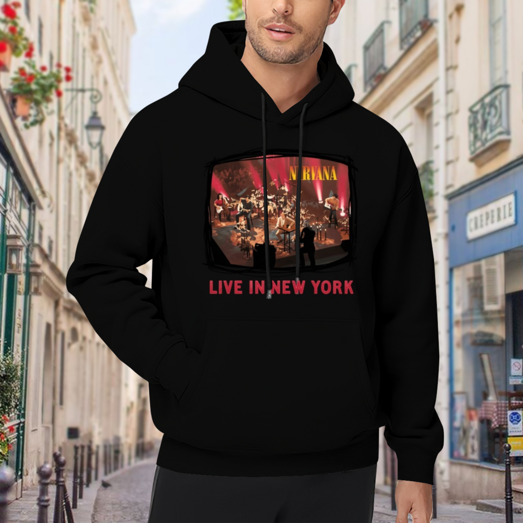 Nirvana Live in New York Concert Photo Hoodie, product listing image of the live-show energy graphic