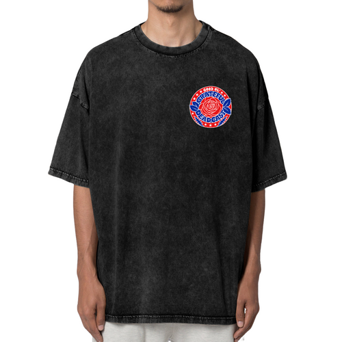 Front view of Grateful Dead Deadcast Rose Left Chest Badge washed graphic T-shirt