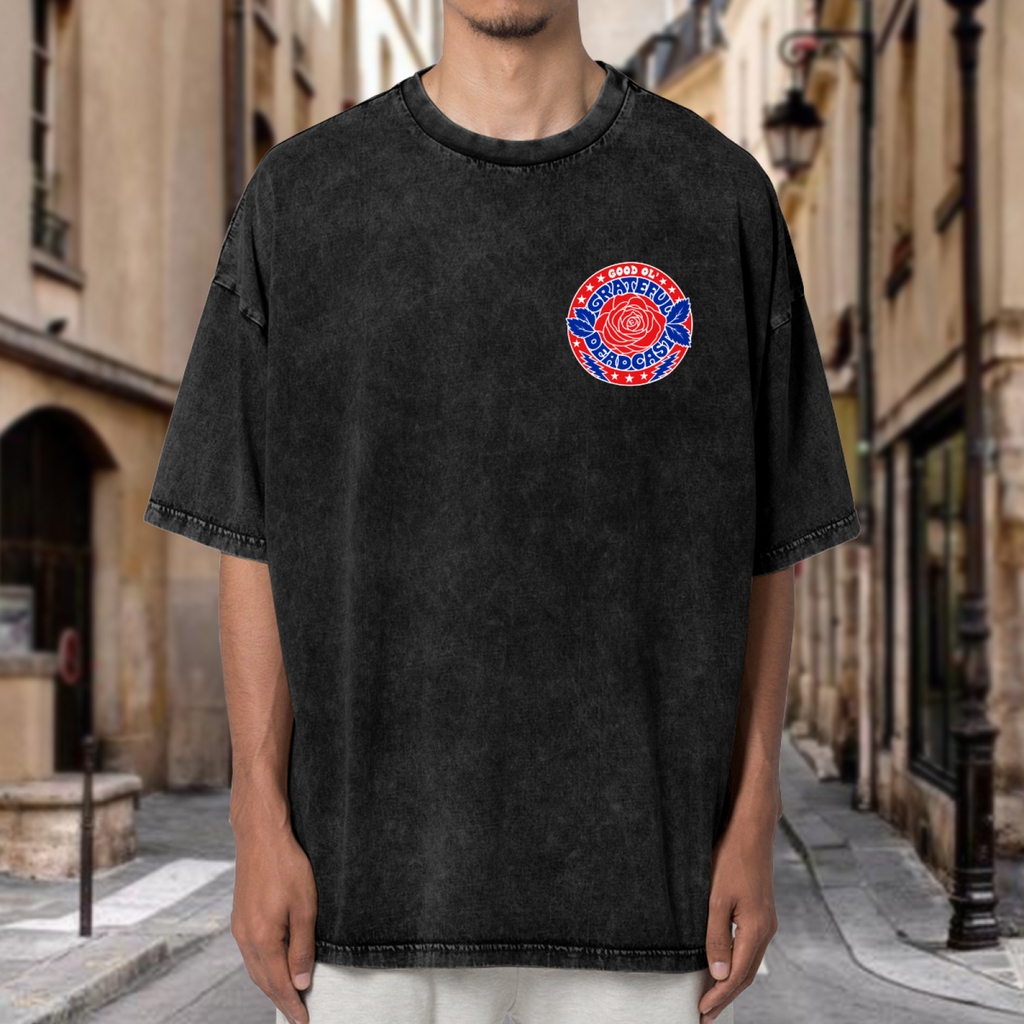 Grateful Dead Deadcast Rose Left Chest Badge washed graphic T-shirt, product image
