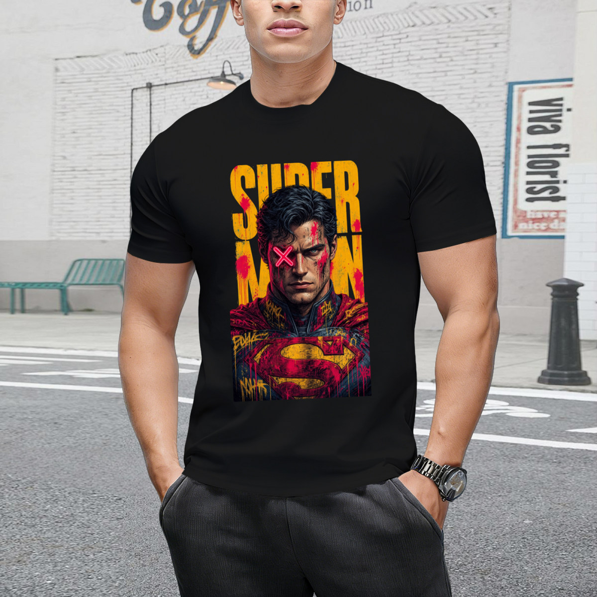 Pink X Graffiti Men's T-Shirt for Streetwear