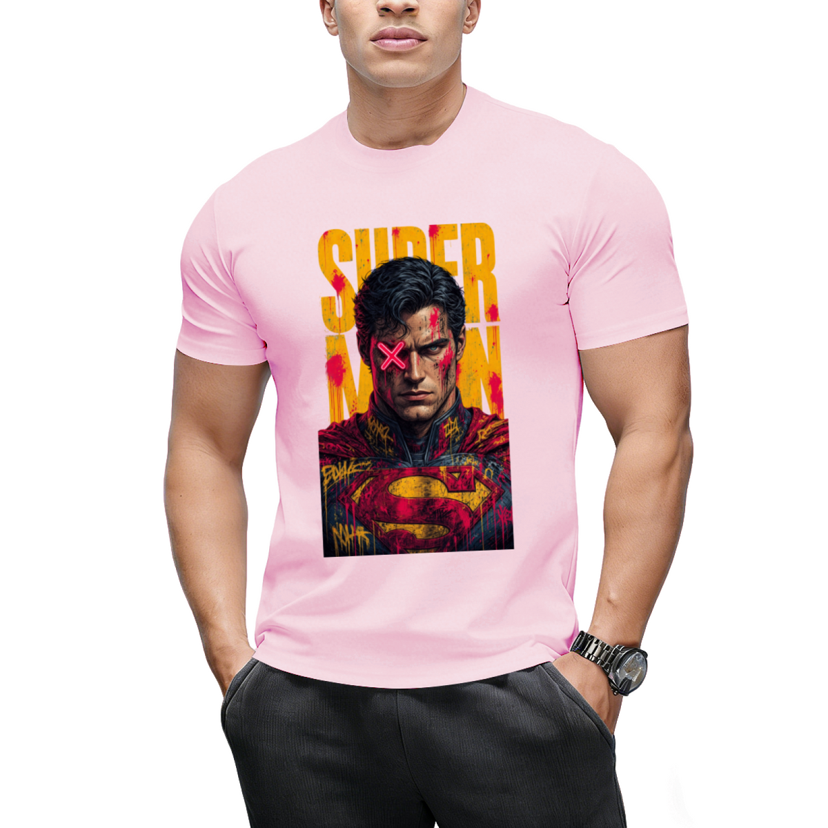 Pink X Graffiti Men's T-Shirt for Streetwear