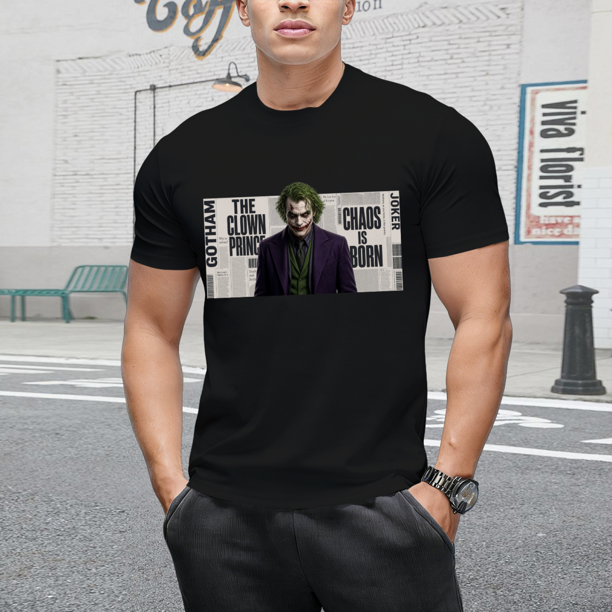 Clown Newsprint Collage Men's T-Shirt for Halloween