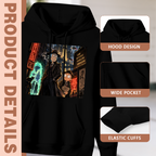 Men's Rain-Soaked Future Street hoodie product-feature illustration with close views of the hood, pocket and cuffs