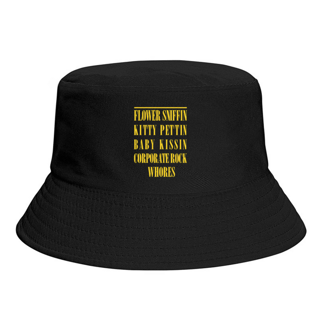 Nirvana Corporate Rock Quote Bucket Hat with Flower Sniffin Corporate Rock quote