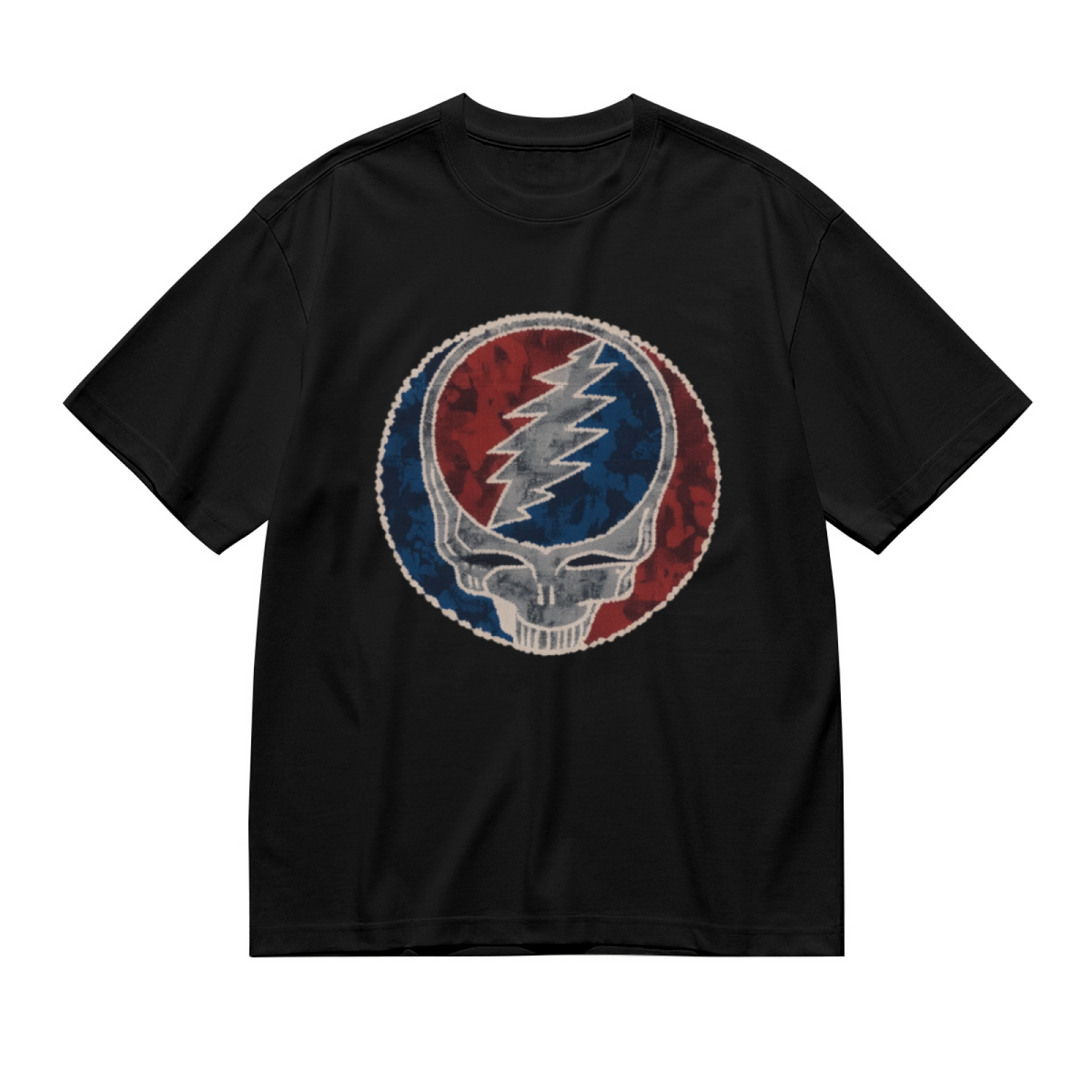 Grateful Dead Dark blue tie-dye featuring a circular logo with red and blue sections graphic T-shirt product image