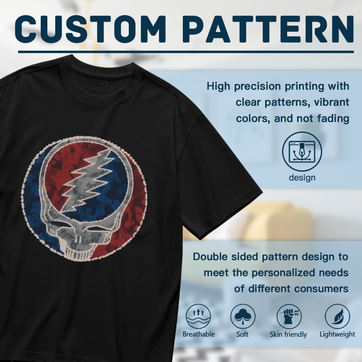 Grateful Dead Dark blue tie-dye featuring a circular logo with red and blue sections graphic T-shirt product image