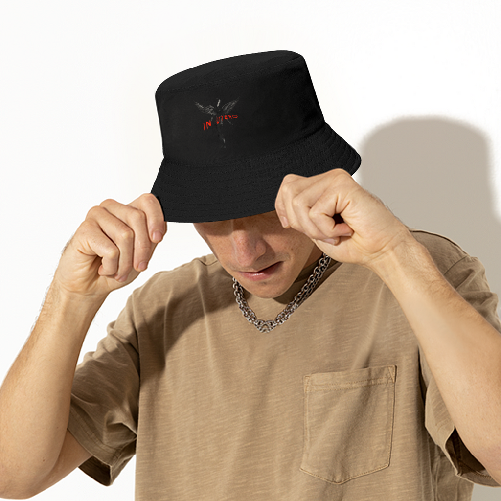 Bucket hat product image showing dark In Utero angel artwork