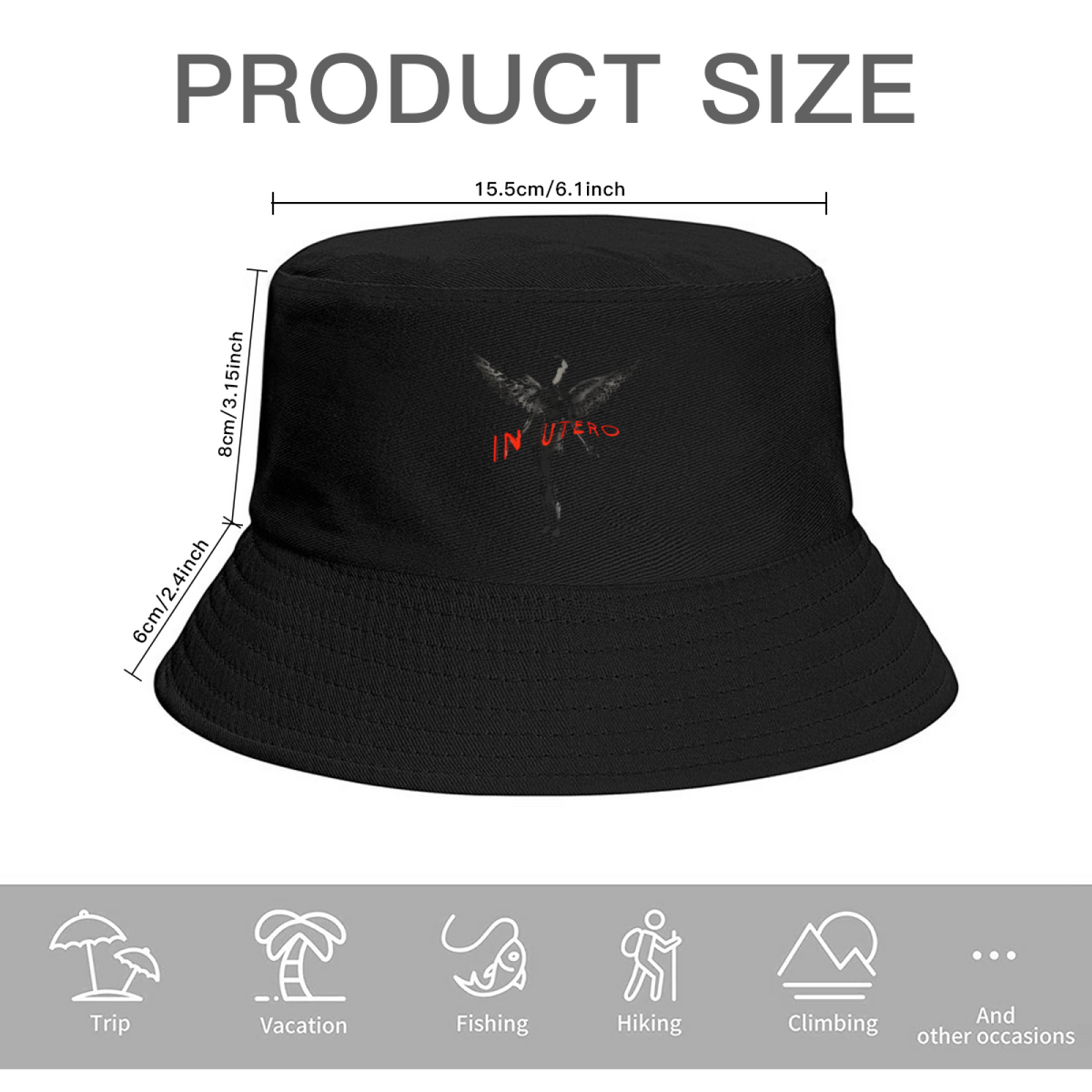 Nirvana Dark In Utero Angel Bucket Hat product image with dark In Utero angel artwork