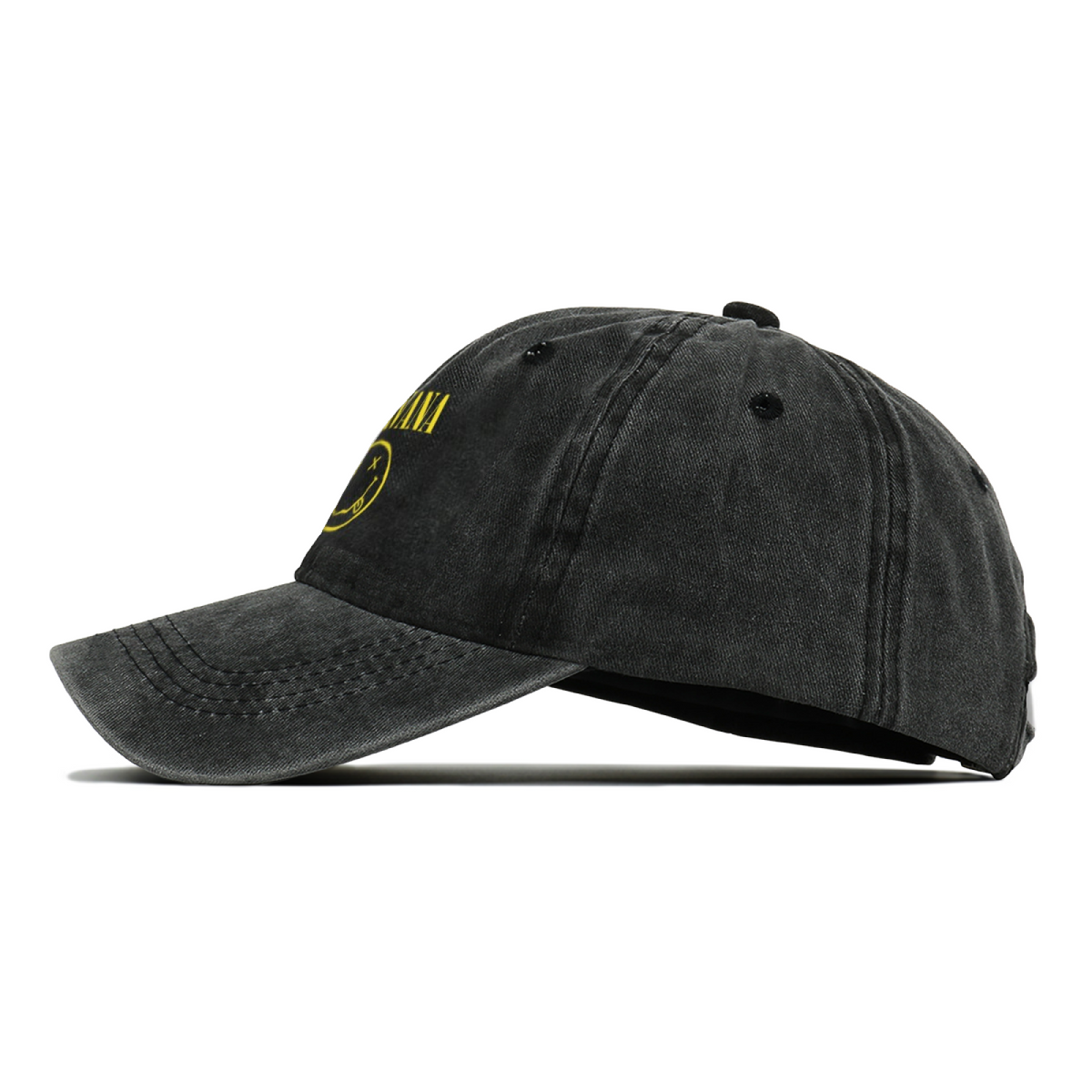 Nirvana Classic Smiley Washed Baseball Cap; classic Nirvana smiley face motif