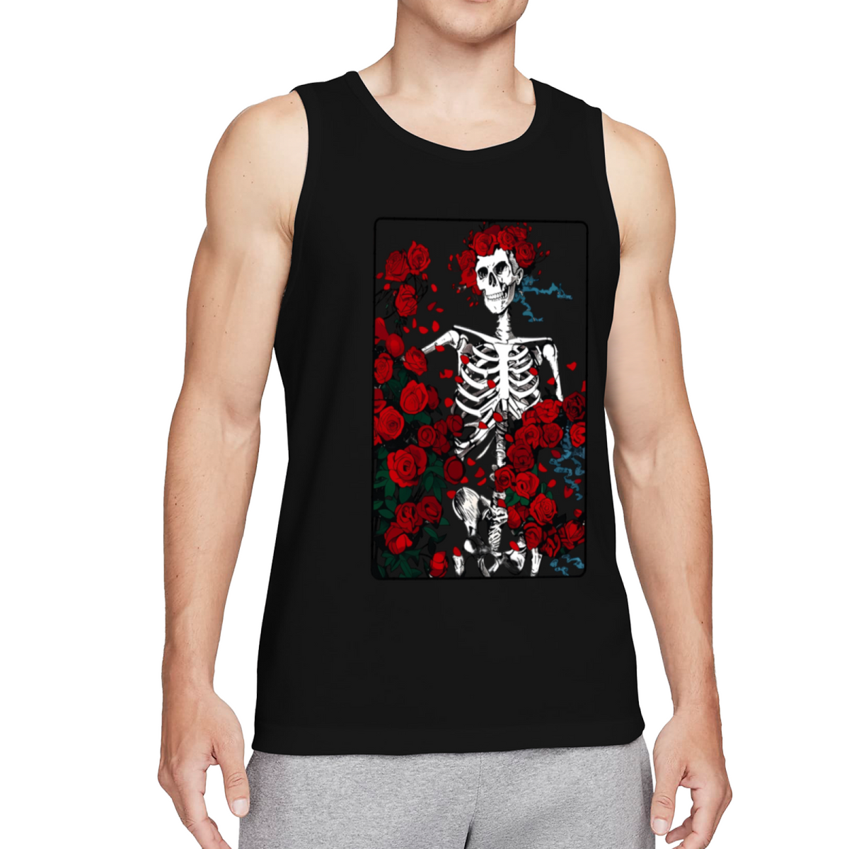 Grateful Dead Woodcut Wheel and Roses graphic tank top product image