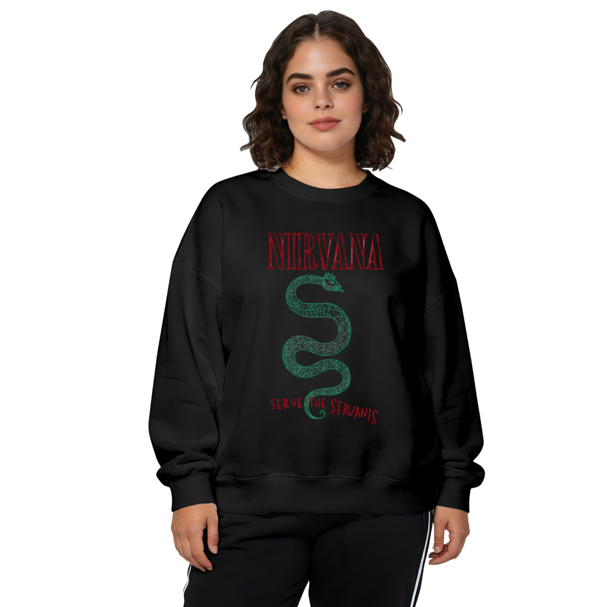 Crewneck sweatshirt product image with Serve the Servants song-inspired illustration
