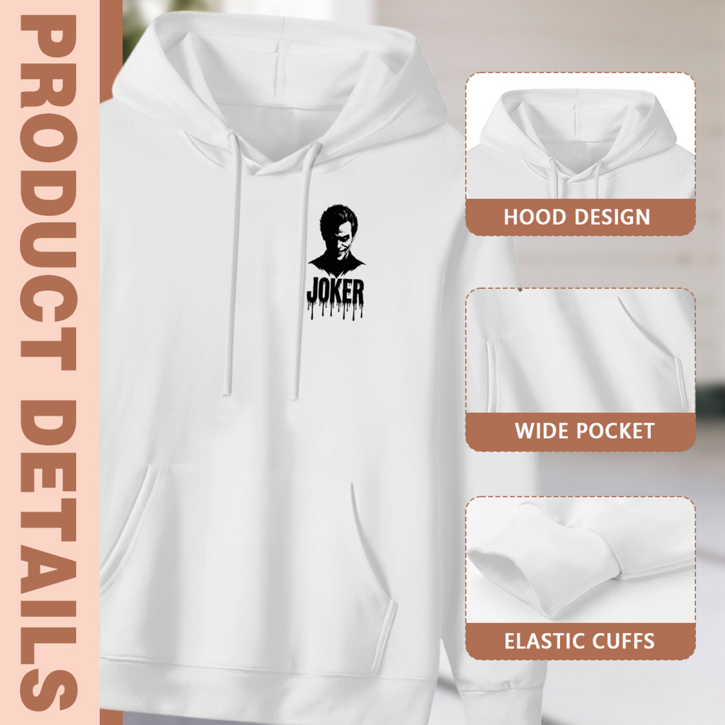 Construction-detail card for the women's Ink Profile with a Twist hoodie, including the hood, front pouch and cuff edges