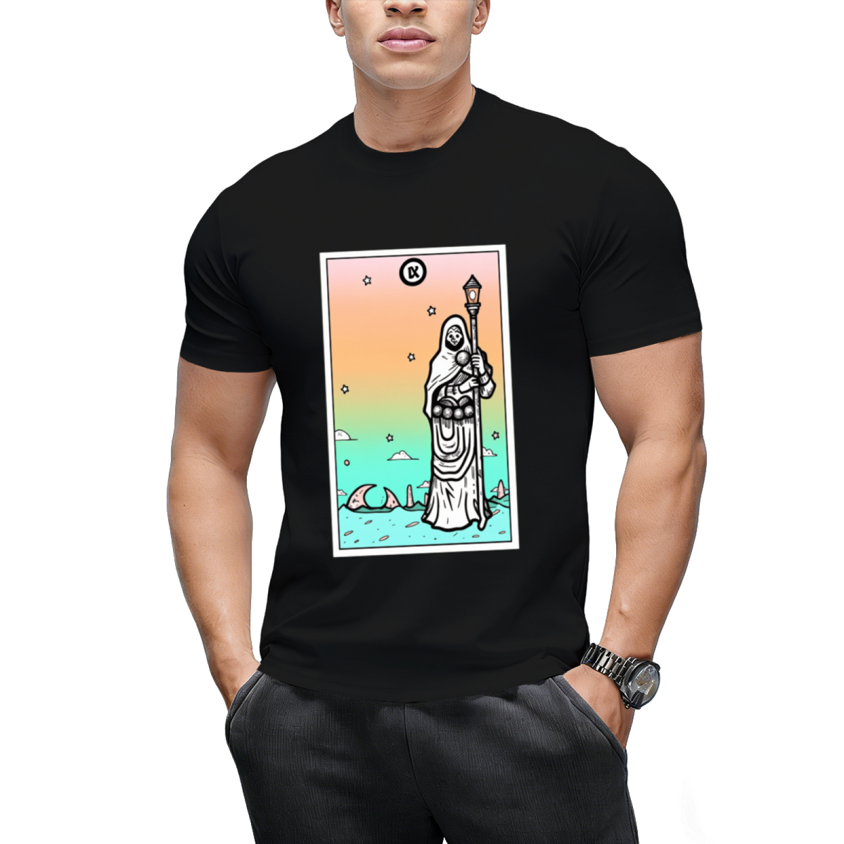 Rainbow Tarot the Hermit Graphic T-Shirt
