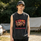 Nirvana Live in New York Photo Washed Tank Top — product image showing the a Nirvana live-performance photograph linked to New York design