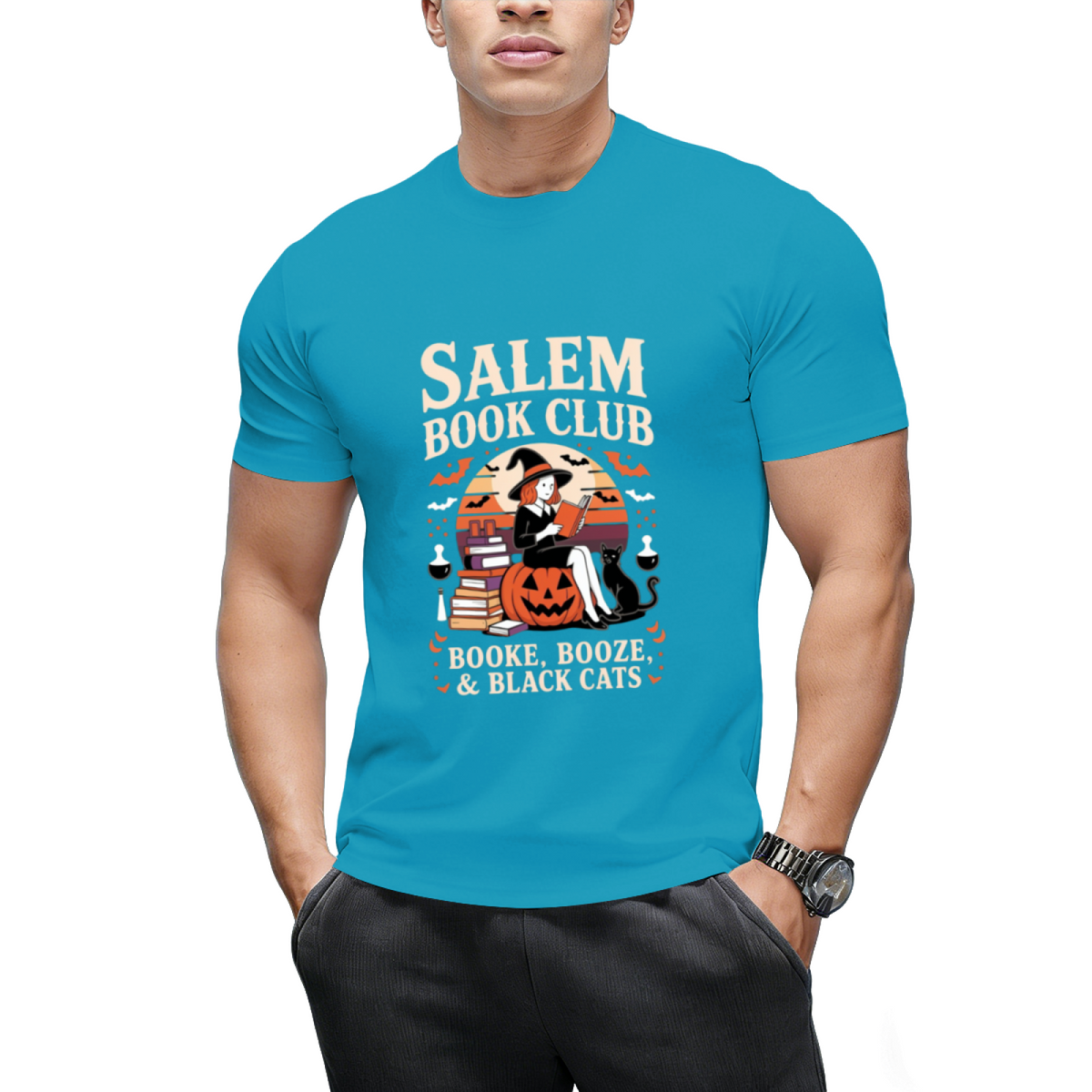 Salem Book Club Witch Cat Graphic T-Shirt