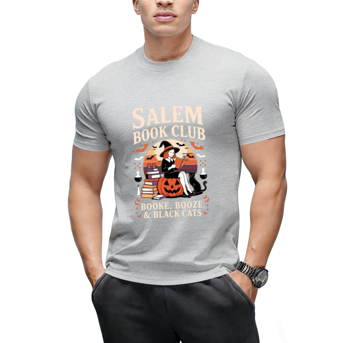 Salem Book Club Witch Cat Graphic T-Shirt
