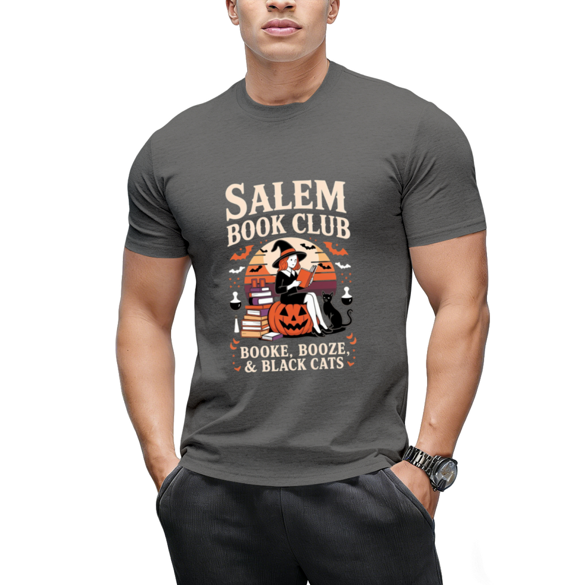 Salem Book Club Witch Cat Graphic T-Shirt