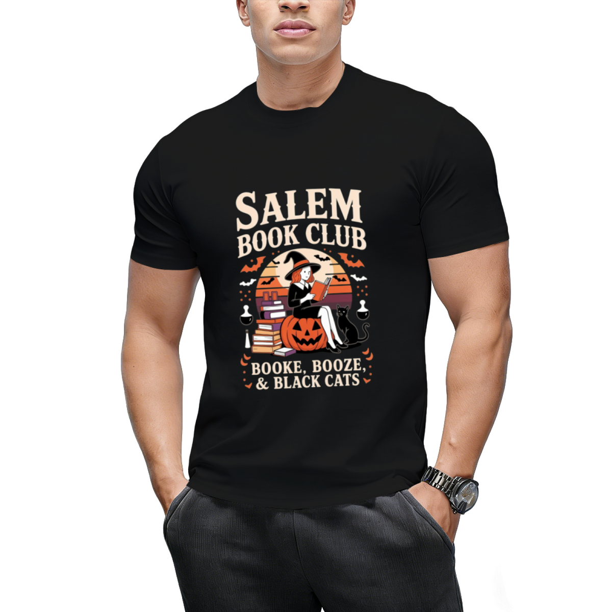 Salem Book Club Witch Cat Graphic T-Shirt