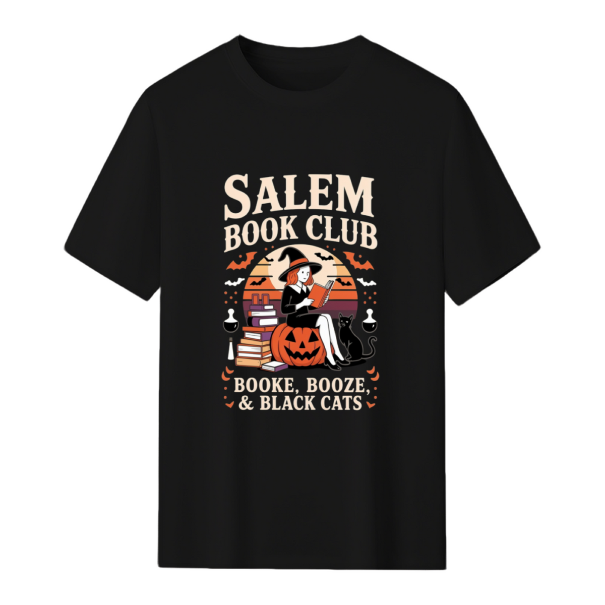 Salem Book Club Witch Cat Graphic T-Shirt
