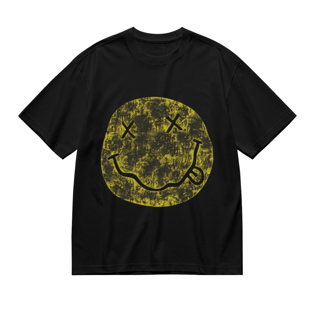 Nirvana Distressed Smiley Face Band T-Shirt for Men — product design preview of the artwork; the yellow smiley-face logo has a distressed visual treatment