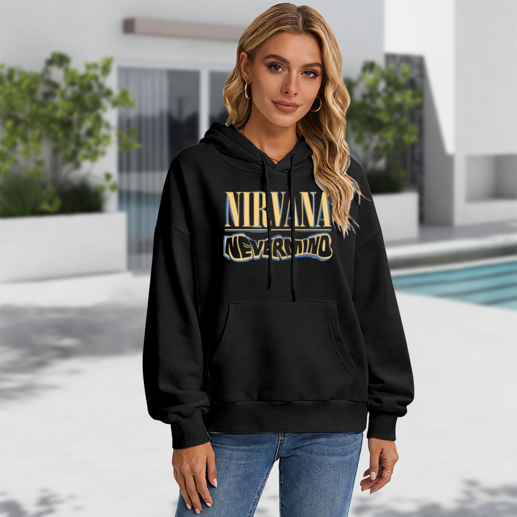 Hoodie product image with nevermind blue yellow logo artwork