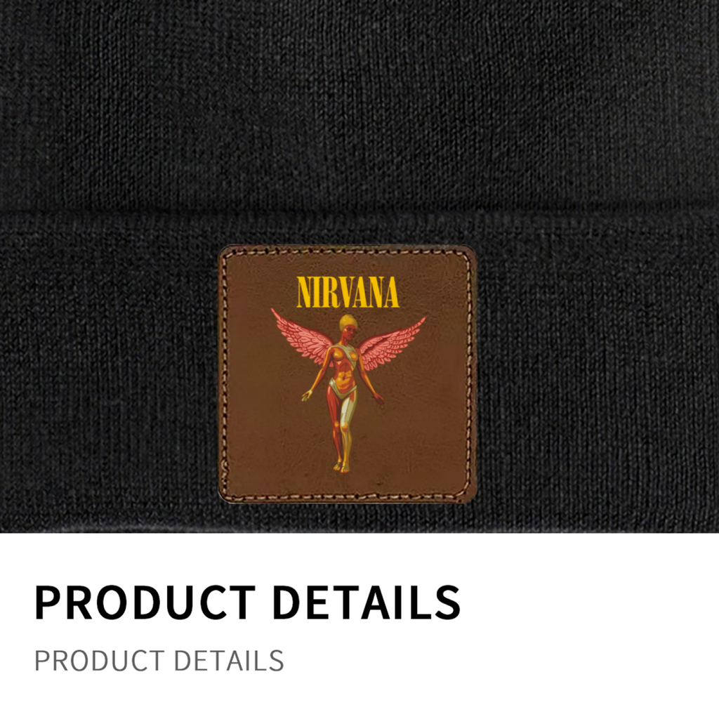 Nirvana In Utero Album Square Patch Knit Beanie product image showing square-patch knit beanie design