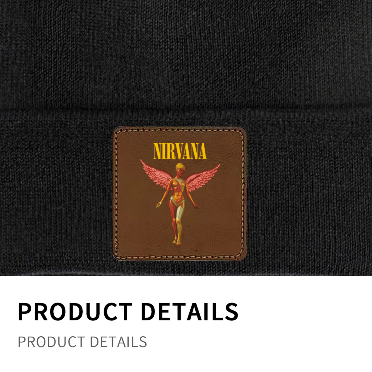 Nirvana In Utero Album Square Patch Knit Beanie product image showing square-patch knit beanie design