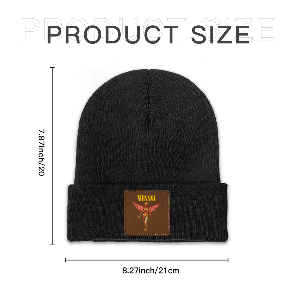 Nirvana In Utero Album Square Patch Knit Beanie product image showing square-patch knit beanie design