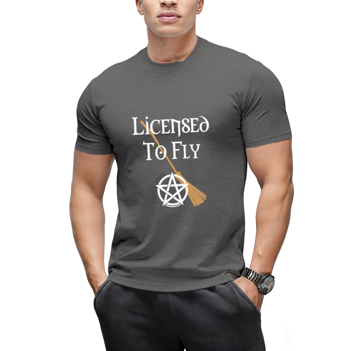 Licensed to Fly Wiccan Pagan Halloween Graphic T-Shirt