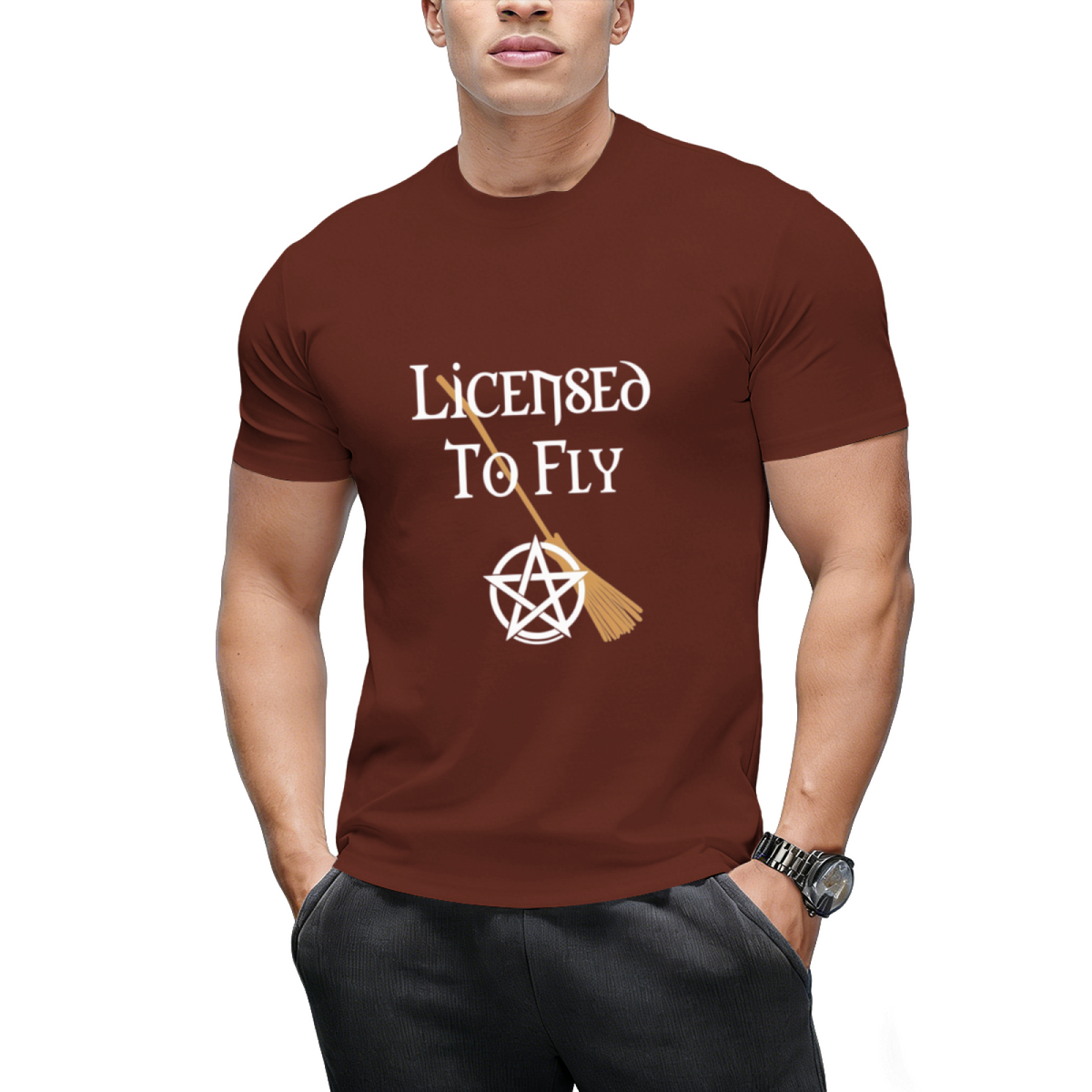 Licensed to Fly Wiccan Pagan Halloween Graphic T-Shirt