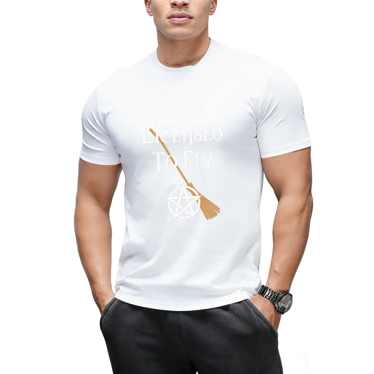 Licensed to Fly Wiccan Pagan Halloween Graphic T-Shirt