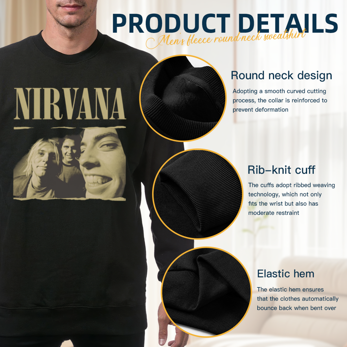 Artwork preview for Nirvana Vintage Band Portrait Crewneck Sweatshirt