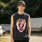 Grateful Dead washed graphic tank top with Flaming Skull Lightning Bolt graphic