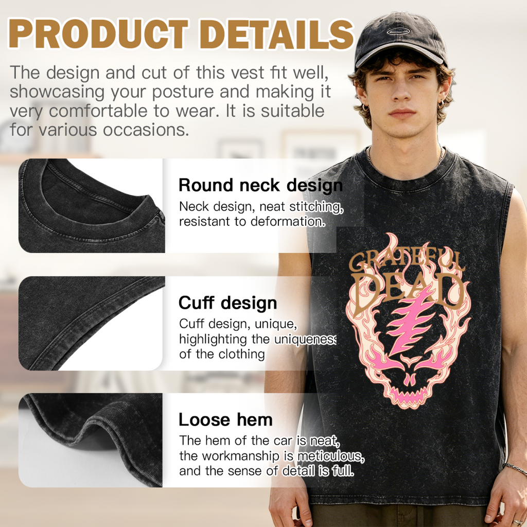 Grateful Dead washed graphic tank top with Flaming Skull Lightning Bolt graphic