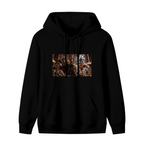 Standalone women's hoodie front displaying a graphic of a feline ruler in an ornate palace filled with storm effects