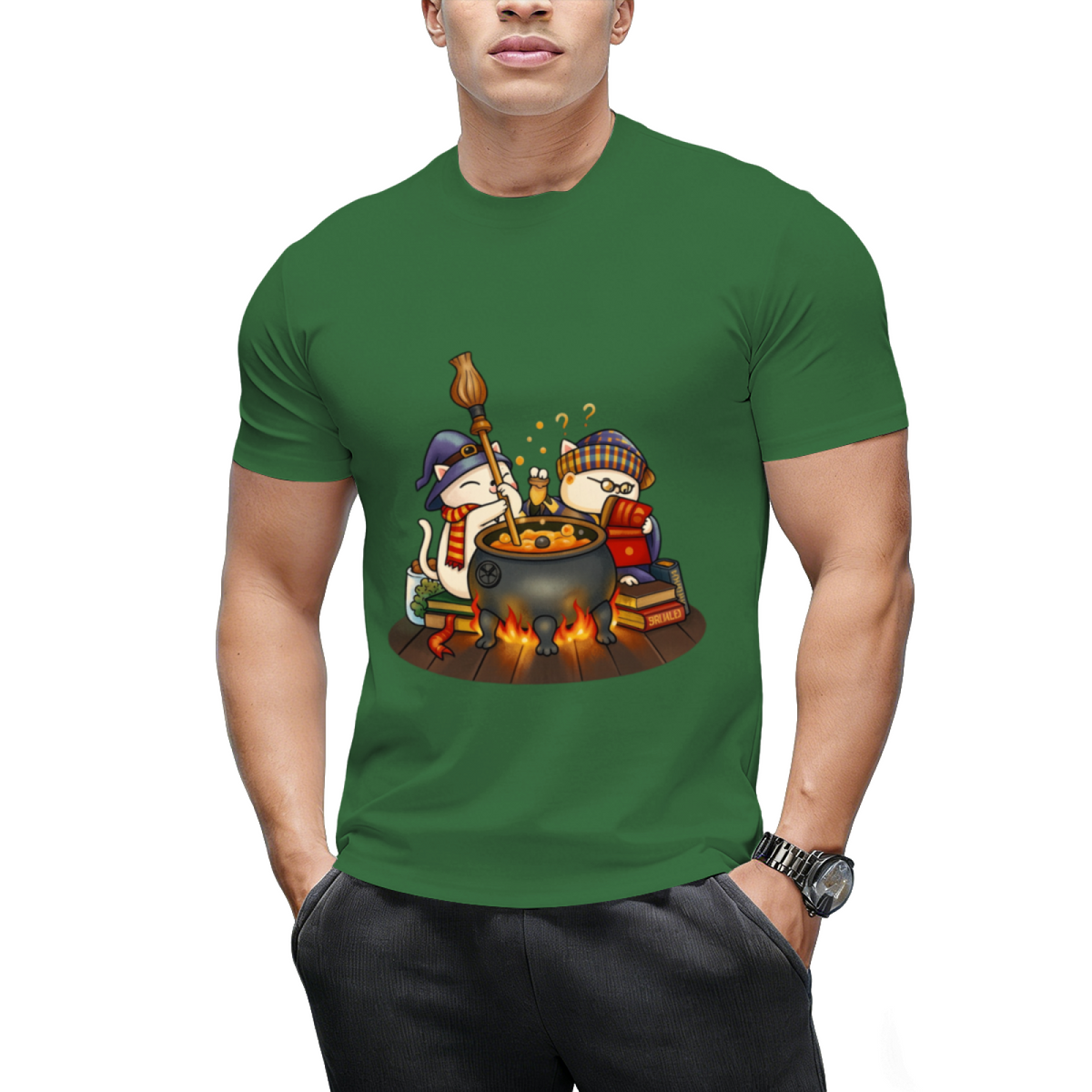Witch Cat Brew Pot Graphic T-Shirt