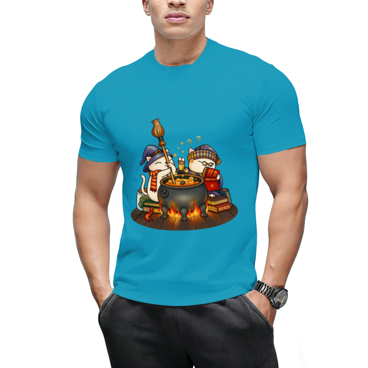 Witch Cat Brew Pot Graphic T-Shirt