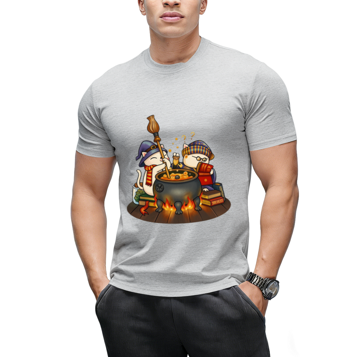 Witch Cat Brew Pot Graphic T-Shirt