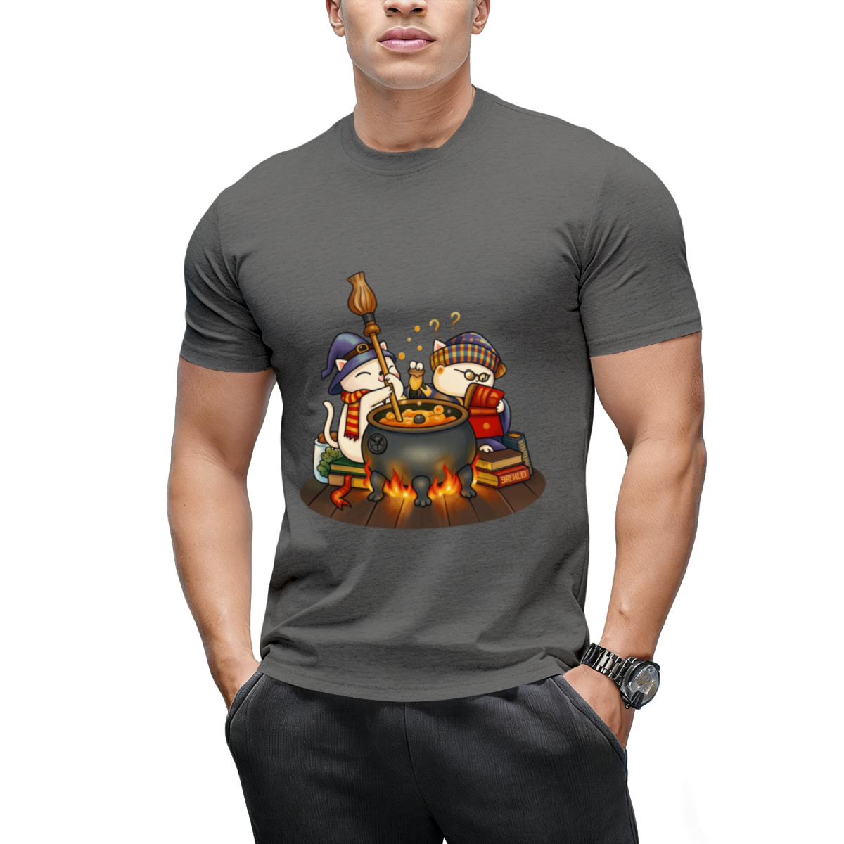 Witch Cat Brew Pot Graphic T-Shirt