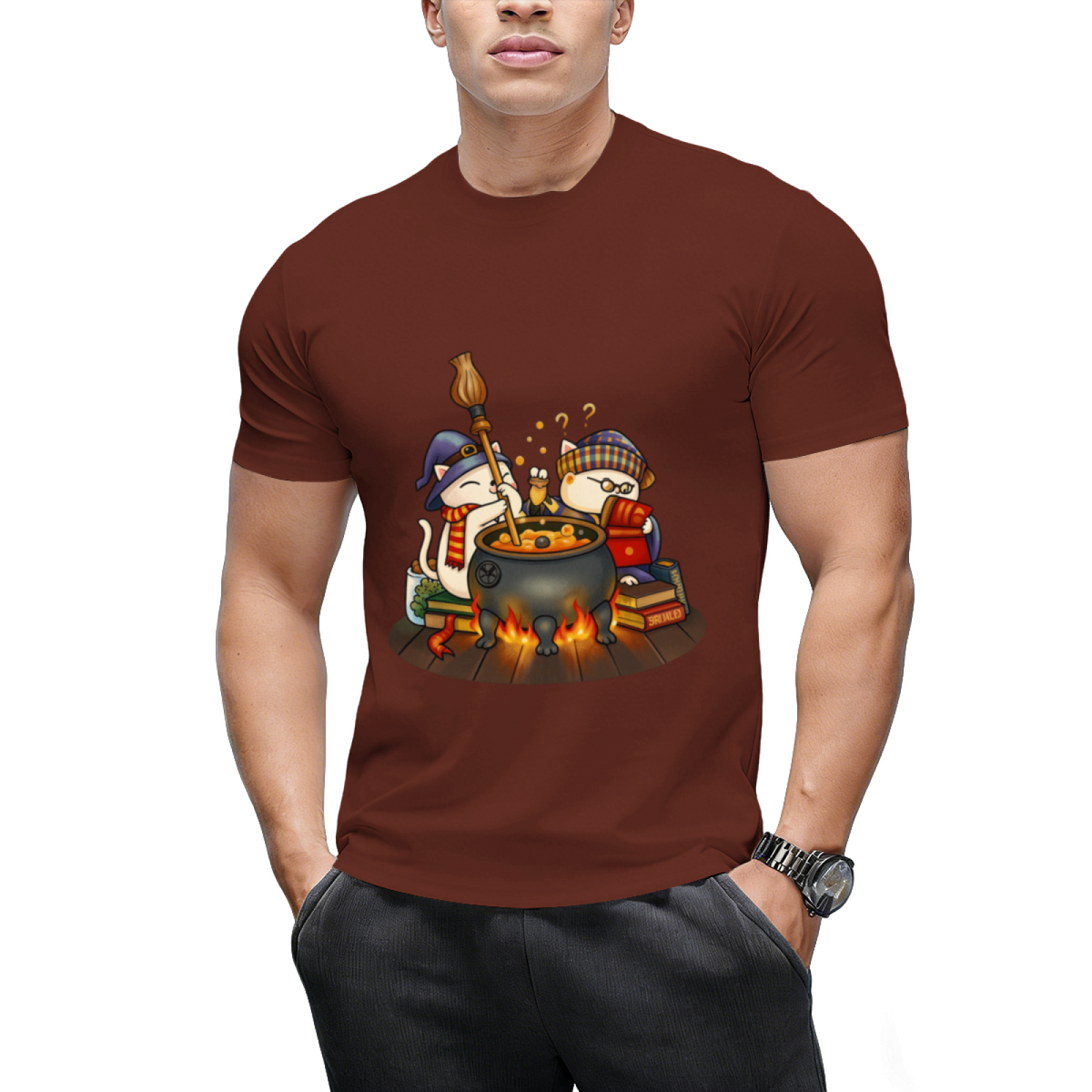 Witch Cat Brew Pot Graphic T-Shirt