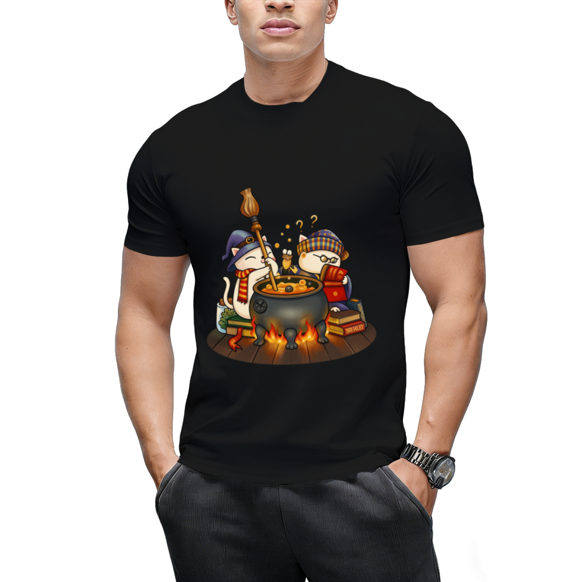 Witch Cat Brew Pot Graphic T-Shirt