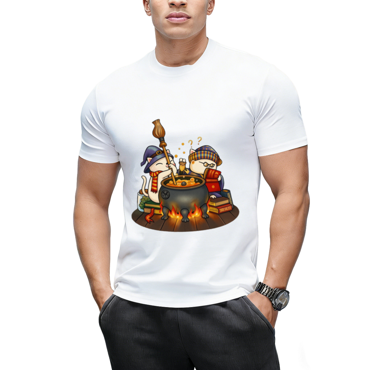 Witch Cat Brew Pot Graphic T-Shirt
