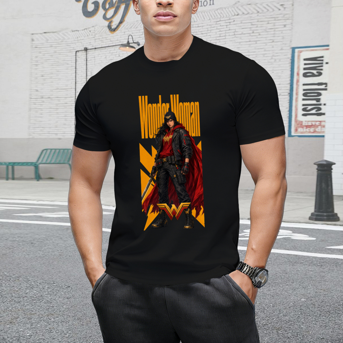 Hooded Warrior Street Art Men's T-Shirt for Festivals