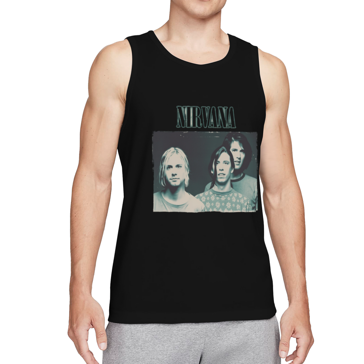 Nirvana Vintage Blue Tinted Band Portrait Tank Top product image featuring blue-tinted vintage Nirvana band photograph